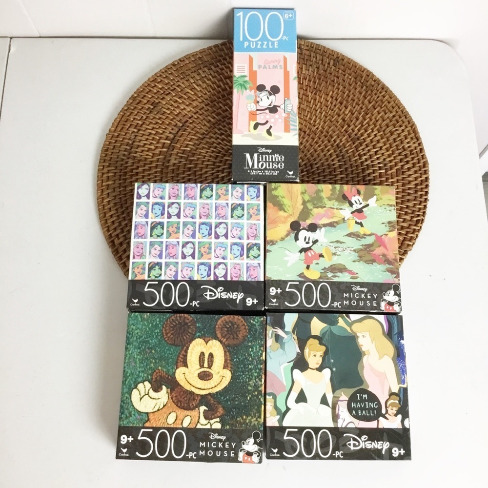 Disney Lot Of 5 New Puzzles Minnie Mickey Cinderella Princesses Ariel